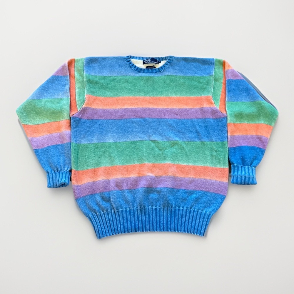 Vintage Polo Ralph Lauren Sweater Mens L Knit Cotton‎ Colorblock Striped 90s